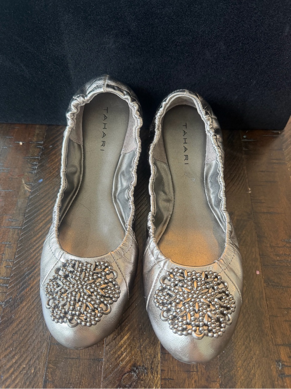 Tahari Valerie Silver Beaded Ballet Flats